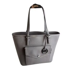 Michael Kors Gray Jet Set Saffaino Leather Tote Purse Shoulder Bag Handbag 45-13
